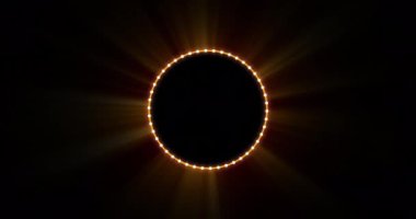 Siyah arkaplanda noktalar olan parlak sarı dairenin animasyonu. Renk ve hareket kavramı dijital olarak oluşturulmuş video.