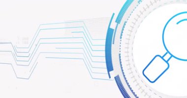 Bağlantılar ağının animasyonu ve beyaz arkaplanda okuma camları. siber güvenlik ve dijital arayüz kavramı dijital olarak oluşturulmuş video.