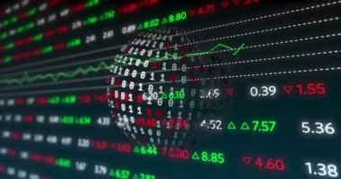 Veri işleme üzerinde dünyanın animasyonu. küresel iş ve dijital arayüz kavramı dijital olarak oluşturulmuş video.