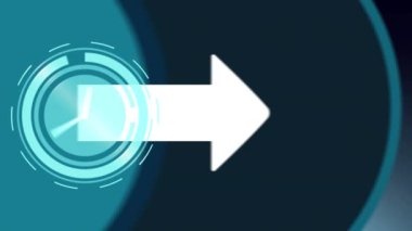 Yeşil arka plan üzerinde hareket eden bir ok ve saat animasyonu. küresel bağlantılar, zaman, veri işleme ve teknoloji konsepti dijital olarak oluşturulmuş video.