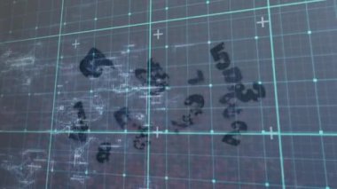 Mavi arkaplanda numaralarla veri işleme animasyonu. veri işleme ve teknoloji konsepti dijital olarak oluşturulmuş video.