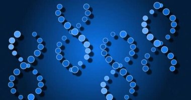 Mavi arka plandaki DNA iplikçiklerinin animasyonu. küresel bilim ve dijital arayüz kavramı dijital olarak oluşturulmuş video.