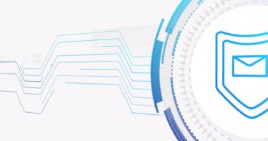 Beyaz zemin üzerinde kalkan olan bağlantı ağının ve zarfın animasyonu. siber güvenlik ve dijital arayüz kavramı dijital olarak oluşturulmuş video.