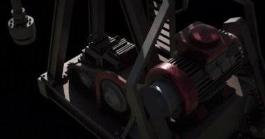 Siyah arka planda çalışan yağ pompasının animasyonu. Petrol endüstrisi ve petrol pompası konsepti dijital olarak üretilen video.