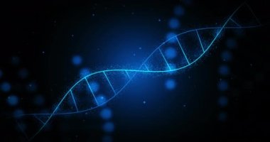 Siyah arka plandaki DNA iplikçiklerinin animasyonu. küresel bilim ve dijital arayüz kavramı dijital olarak oluşturulmuş video.