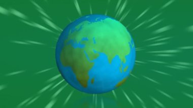 Yeşil arka planda ışınları olan dönen bir küre animasyonu. Dünya intiharını önleme günü konsepti dijital olarak oluşturulmuş video.