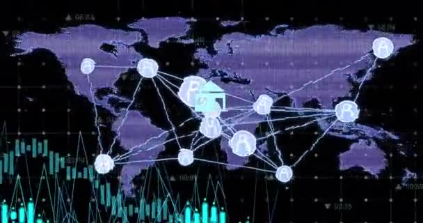 Animación Del Mapa Mundial Sobre Procesamiento Datos Concepto Interfaz Digital — Vídeos de Stock