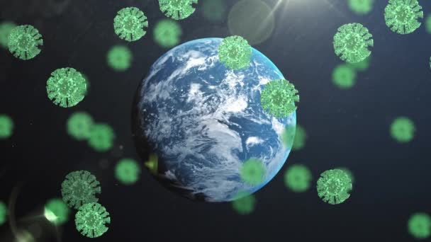 Animáció Vírussejtek Szerte Világon Fekete Háttér Globális Kovid Világjárvány Egészségügyi — Stock videók