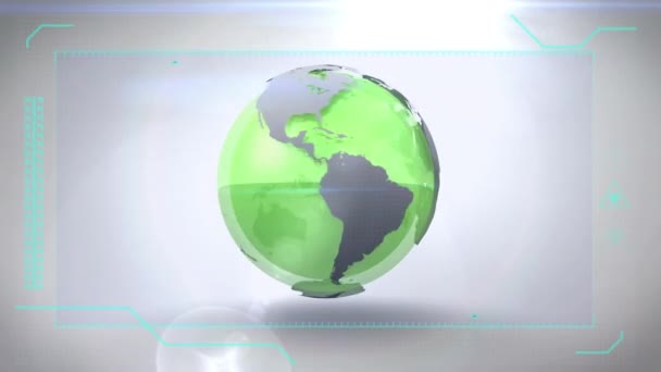 Animation Globen Och Digital Skärm Över Vit Bakgrund Globalt Databehandlingskoncept — Stockvideo
