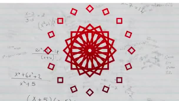 Анимация Красных Фигур Белом Фоне Математическими Формулами Цифровой Интерфейс Математика — стоковое видео