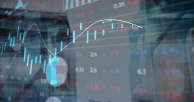 Arka plandaki yüksek binalar için istatistiksel ve borsa veri işleme. küresel finans ve ekonomi kavramı