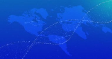 DNA iplikçiklerinin dönüşünün ve dünya haritası üzerindeki bağlantıların animasyonu. küresel bilim, araştırma ve veri işleme kavramı dijital olarak oluşturulmuş video.
