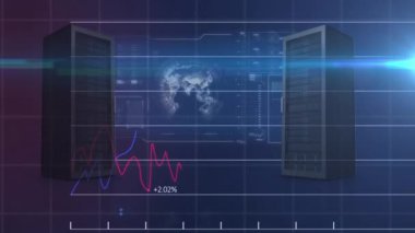 Sunucular üzerinden istatistiklerle finansal veri işleme animasyonu. küresel iş, finans ve veri işleme kavramı dijital olarak oluşturulmuş video.