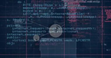 Bilgisayar korsanı üzerinden dijital arayüz ve bağlantı ağının animasyonu. küresel bağlantılar, veri işleme ve dijital arayüz konsepti dijital olarak oluşturulmuş video.