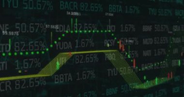 Siyah arkaplan üzerinde finansal verilerin ve grafiklerin animasyonu. küresel iş, finans, ekonomi ve teknoloji konsepti dijital olarak oluşturulmuş video.