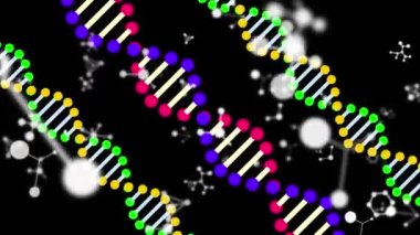 Moleküllerin ve DNA iplikçiklerinin dönmesi. Küresel bilim, tıp ve sağlık hizmetleri kavramı dijital olarak üretilen video.