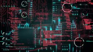 Karanlık arka planda veri işleme animasyonu. küresel bağlantı, teknoloji, veri işleme ve dijital arayüz kavramı dijital olarak oluşturulmuş video.