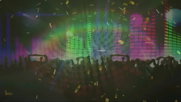 Animation Von Leuchtenden Lichtern Über Tanzenden Menschen Auf Dunklem Hintergrund — Stockvideo