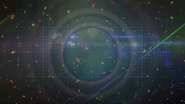 Animație Confetti Care Cad Peste Lumini Strălucitoare Fundal Întunecat Conceptul — Videoclip de stoc
