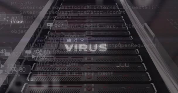 Virus Teks Dan Koneksi Mikroprosesor Terhadap Close Dari Server Komputer — Stok Video