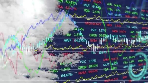 Animacja Cyfrowego Interfejsu Danych Zachmurzonym Niebie Globalne Połączenie Technologia Przetwarzanie — Wideo stockowe