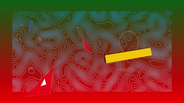 Анімація Трикутників Кіл Рухаються Ішепси Зеленому Червоному Тлі Колір Візерунки — стокове відео