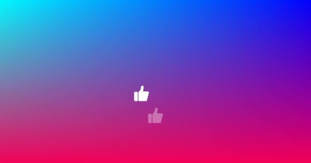 多个大拇指向上的图标在蓝色和紫色渐变背景下漂浮 社交媒体联网技术概念 — 图库视频影像