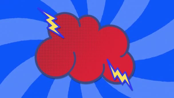 Wolkenanimatie Met Flitsen Strepen Blauwe Achtergrond Cartoon Stripverhaal Communicatie Technologie — Stockvideo
