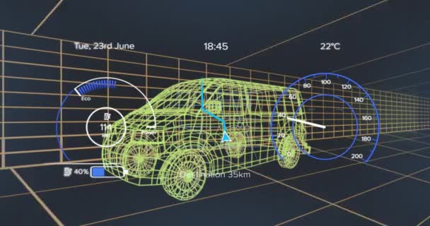 基于海军背景的电动车项目速度计动画 电动汽车 生态动力 可持续性和数字视频技术概念 — 图库视频影像
