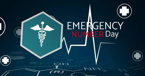 パルストレースと医療標識と緊急番号日テキストのベクトル画像 医療緊急 緊急援助 公共の安全の応答点 普遍的な緊急番号 イラスト — ストック写真