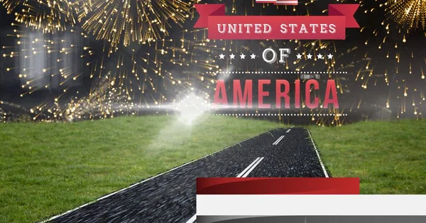 Composite Image American Independence Text Banner Fireworks Exploding Road American — Stock Photo, Image