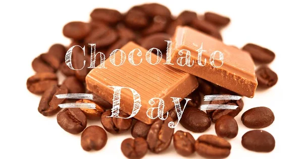 Digital Composite Coffee Beans Chocolate Pieces Chocolate Day White Background — Stock Photo, Image