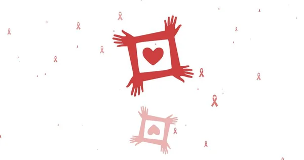 Ilustración Corazón Con Las Manos Formando Forma Cuadrada Cintas Conciencia —  Fotos de Stock