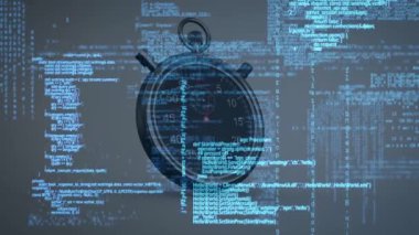 Bağlantılar ağının animasyonu ve karanlık arkaplan üzerindeki saat. küresel bilim, bağlantılar, veri işleme ve dijital arayüz kavramı dijital olarak oluşturulmuş video.