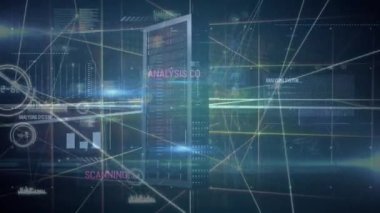 Şehir manzarası üzerinden veri işleme ağı ile bağlantıların animasyonu. küresel nişanlılar, bağlantılar, veri işleme ve dijital arayüz kavramı dijital olarak oluşturulmuş video.