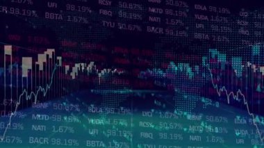 Donanma dijital ekranında işlenen finansal veri ve grafiklerin animasyonu. küresel bağlantılar, finans, ekonomi ve teknoloji konsepti dijital olarak oluşturulmuş video.
