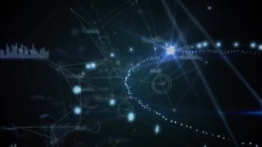 Yıldızların animasyonu ve siyah arkaplanda bağlantılar. ağ, bağlantılar ve teknoloji konsepti dijital olarak oluşturulmuş video.