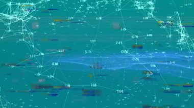 Bağlantılar ağının dijital animasyonu ve mavi arkaplana karşı dijital dalga. küresel ağ ve teknoloji kavramı