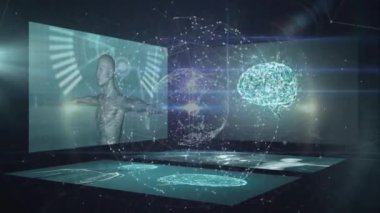 Veri işleme üzerindeki bağlantı küresinin animasyonu. küresel bağlantılar, bilim ve dijital arayüz konsepti dijital olarak oluşturulmuş video.