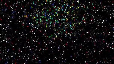 Siyah arka planda düşen renkli konfeti animasyonu. parti ve kutlama konsepti dijital olarak oluşturulmuş video.