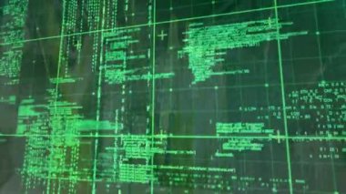 Yeşil dijital ekranda veri ve grafik işleme animasyonu. küresel veri işleme ve teknoloji konsepti dijital olarak oluşturulmuş video.