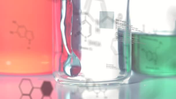 Animation Data Processing Chemical Formula Beakers Liquid Lab Global Science — Stock Video