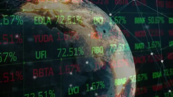 Анимирование Земного Шара Финансовых Данных Связей Чёрном Фоне Глобальный Бизнес — стоковое видео