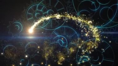 Siyah arka plandaki dişlilerin üzerindeki ışık noktalarının animasyonu. ışık, desen ve hareket konsepti dijital olarak oluşturulmuş video.