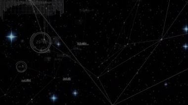 Yıldızların animasyonu ve siyah arkaplanda bağlantılar. ağ, bağlantılar ve teknoloji konsepti dijital olarak oluşturulmuş video.