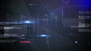 Siyah arkaplan üzerinde veri işleme animasyonu. küresel iş, finans, bağlantılar ve dijital arayüz konsepti dijital olarak oluşturulmuş video.