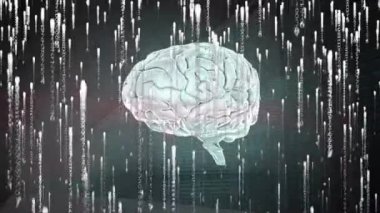 Karanlık arka planda veri işleme ve insan beyni animasyonu. küresel bilim, bağlantılar, veri işleme ve dijital arayüz kavramı dijital olarak oluşturulmuş video.