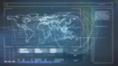 Karanlık arka planda dijital arayüz animasyonu. küresel bilim, bağlantılar, veri işleme ve dijital arayüz kavramı dijital olarak oluşturulmuş video.