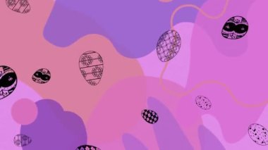 Soyut pembe ve mor arka plan üzerine düşen siyah desenli paskalya yumurtalarının animasyonu. Paskalya mevsimsel kutlamaları ve dijital olarak üretilen geleneksel video konsepti.