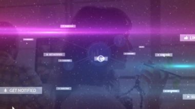 Akıllı telefon kullanan iki ırklı kadının üzerindeki simgelerle bağlantı ağının animasyonu. küresel bağlantılar, veri işleme ve dijital arayüz konsepti dijital olarak oluşturulmuş video.